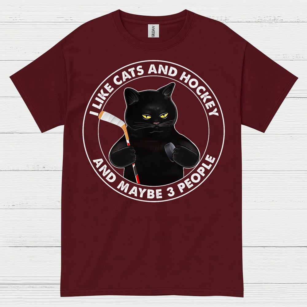 Funny Cat and Hockey T-Shirt I Like Cats and Hockey and Maybe 3 People