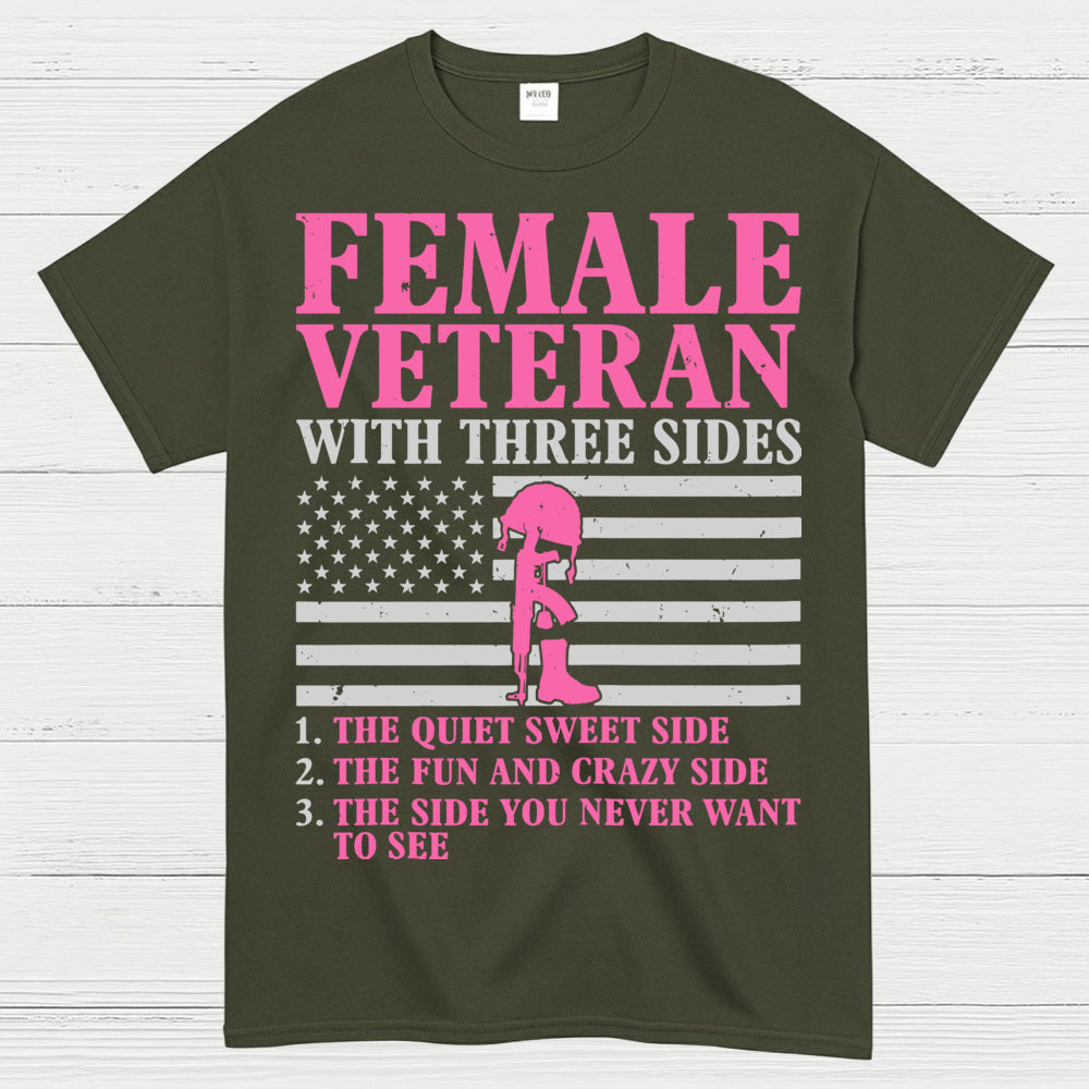 Female Veteran With Three Sides T-Shirt