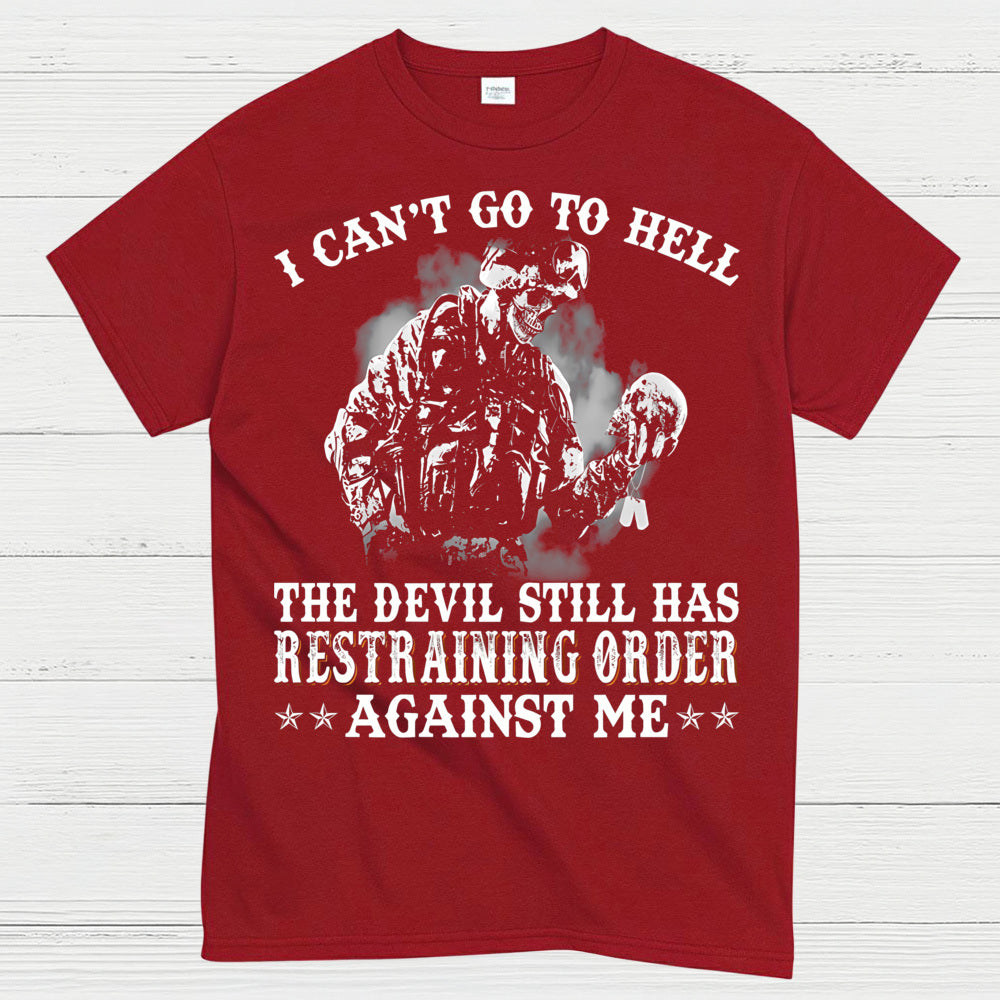 Devil Restraining Order Veteran Funny T-Shirt