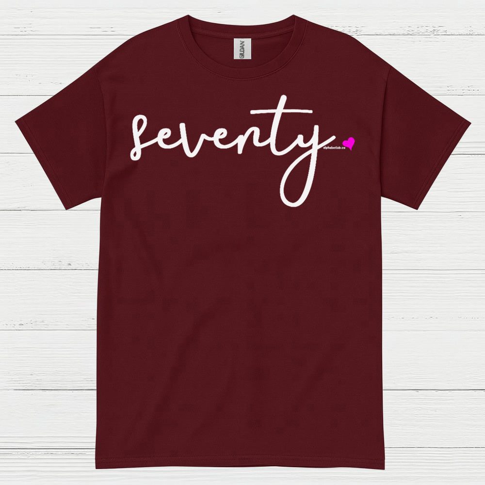 Seventy Minimal Script Birthday T Shirt