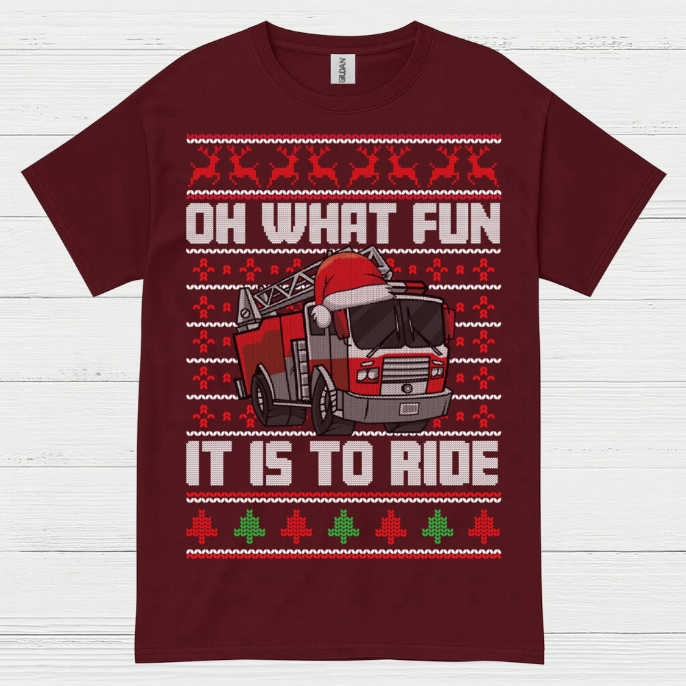 Oh What Fun It Is To Ride Fire Truck Christmas T Shirt