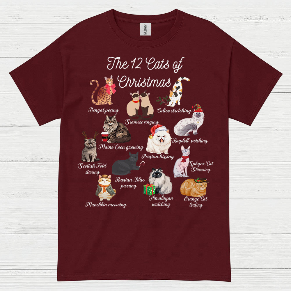 12 Cats of Christmas Cat Holiday T Shirt