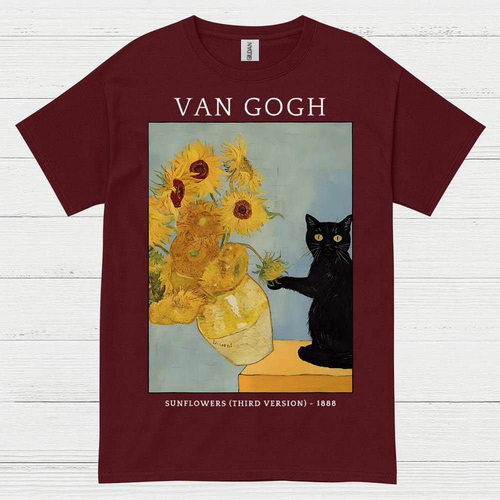 Classic Sunflowers Cat Art T Shirt