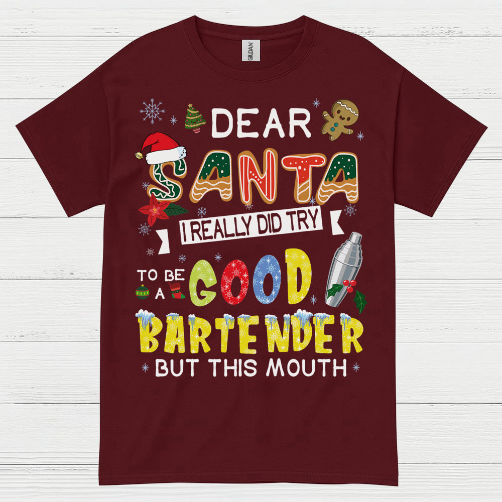 Dear Santa Bartender Christmas Humor T Shirt