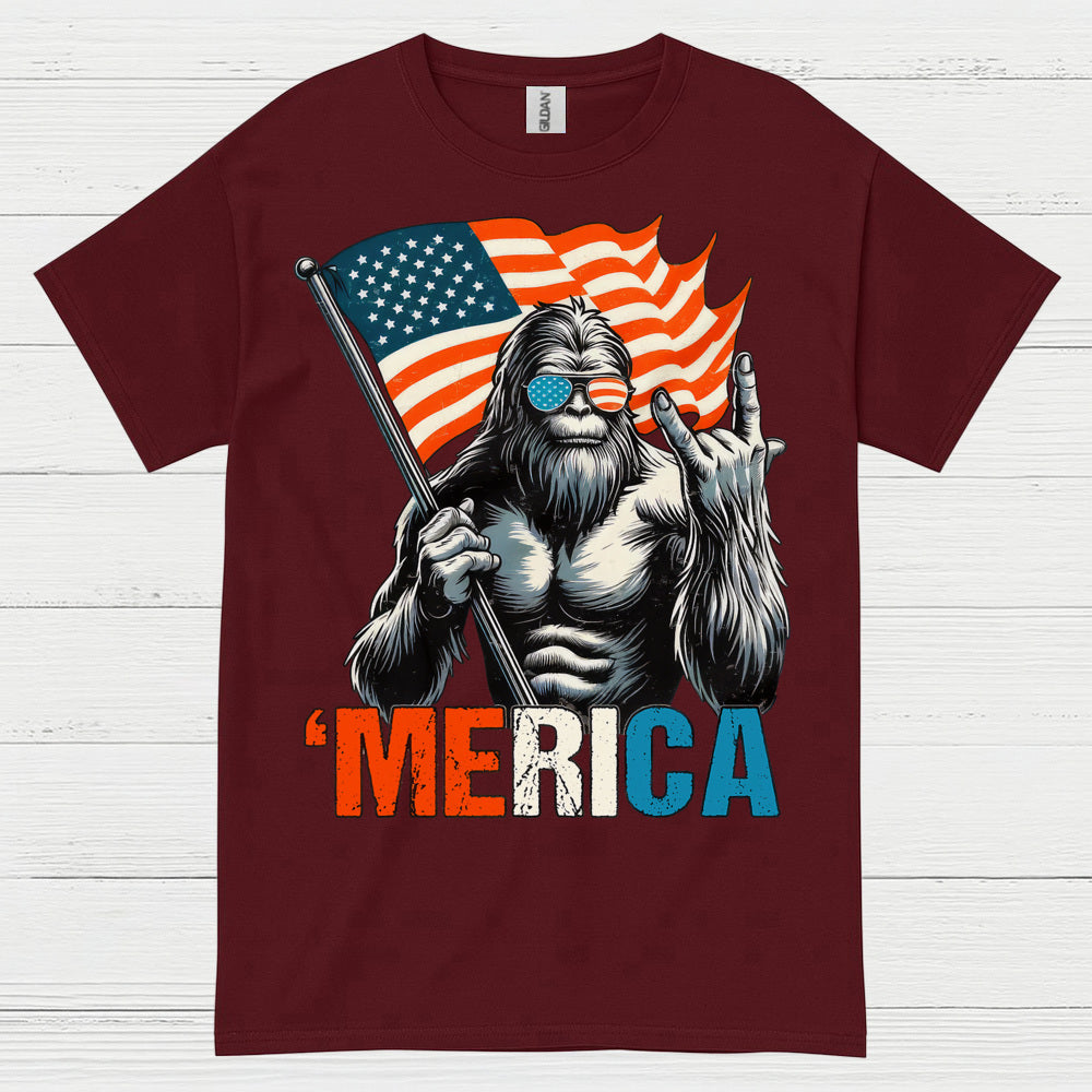 Merica Bigfoot American Flag T Shirt