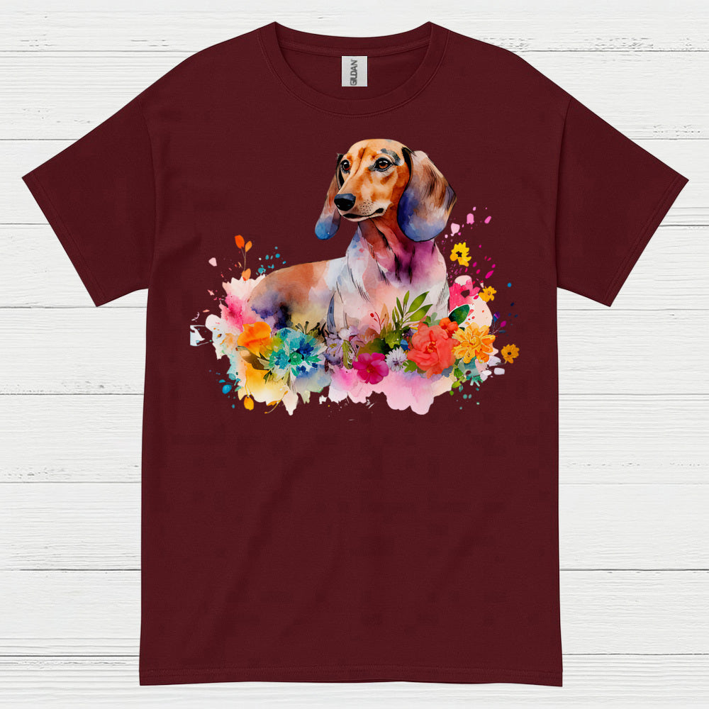 Colorful Watercolor Floral Dachshund Dog T Shirt