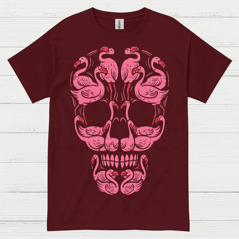 Pink Flamingo Skull Art Graphic T Shirt