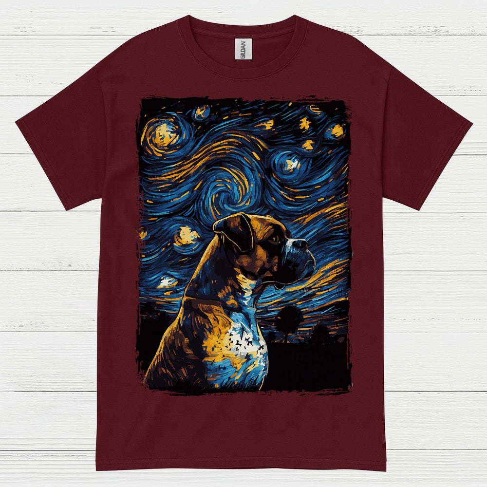 Starry Night Boxer Dog Art T Shirt