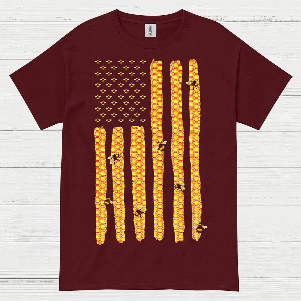 Honeycomb American Flag Bee Lover T Shirt