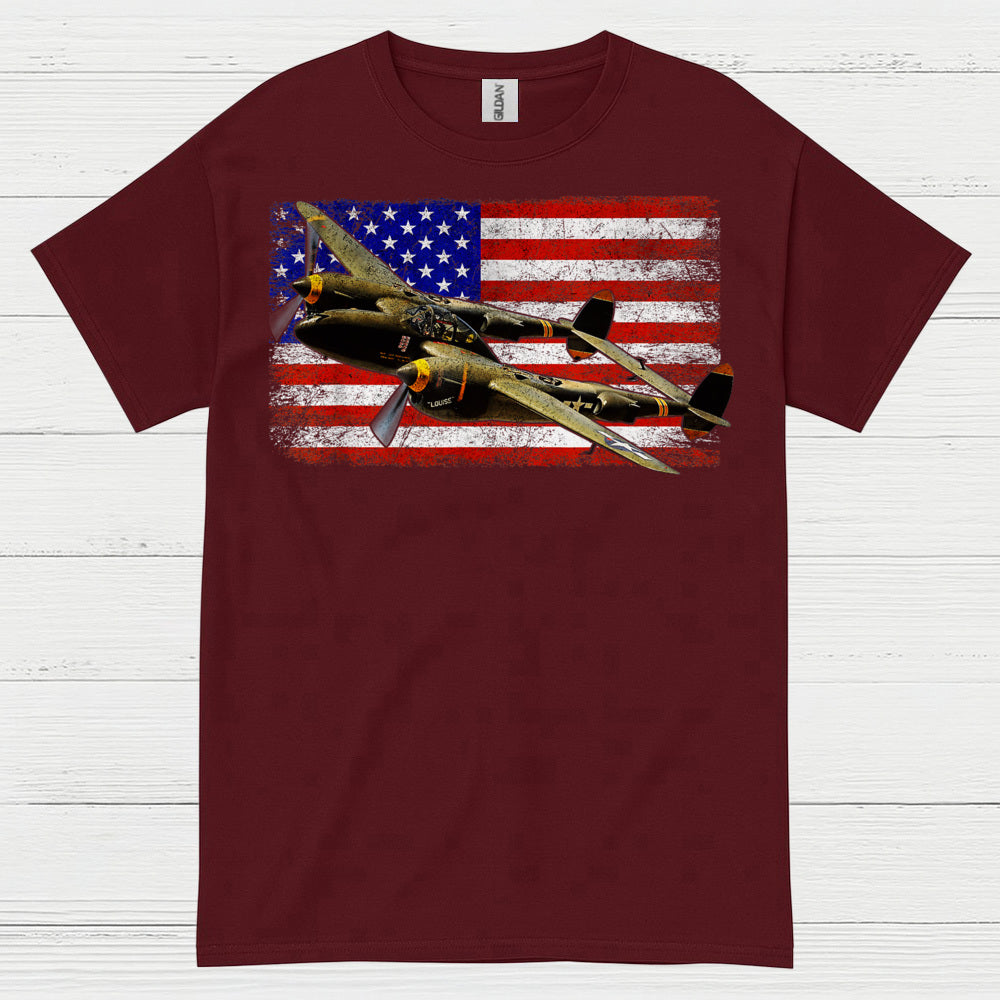 American Flag Warbird Airplane T Shirt