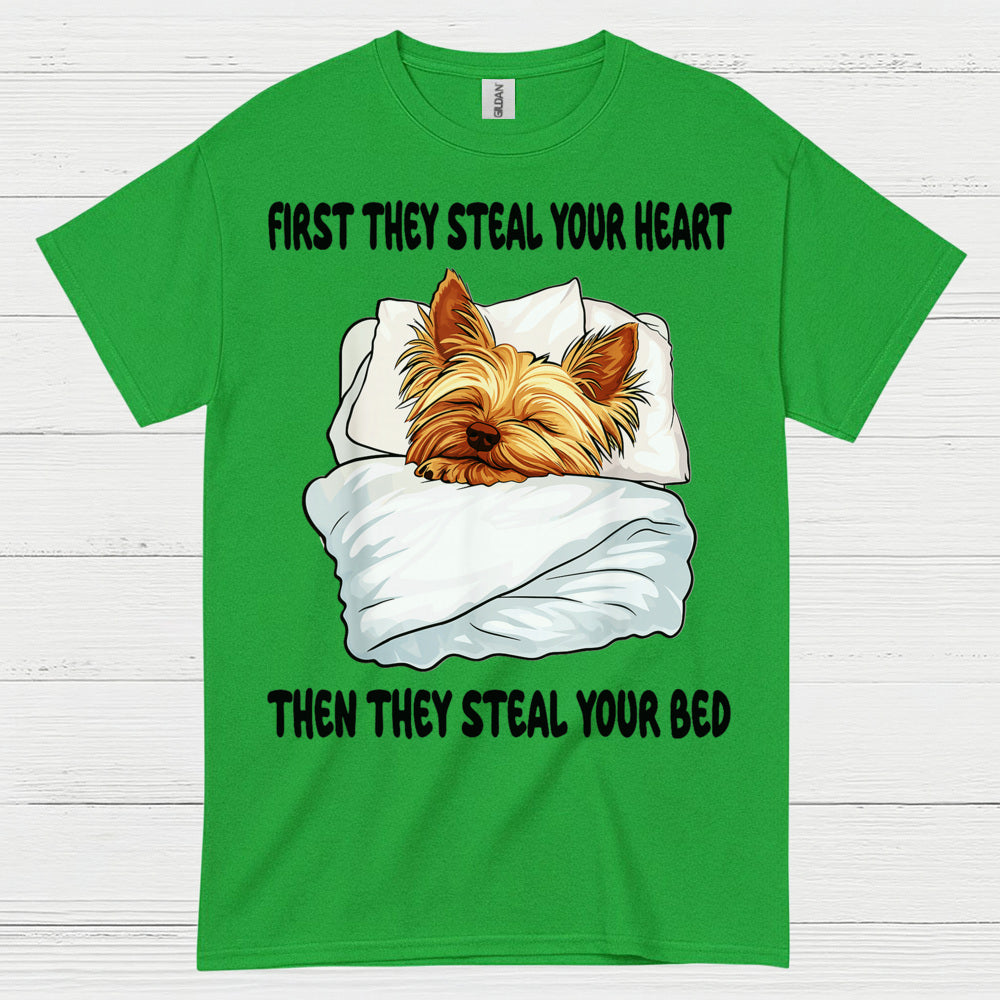 Funny Yorkie Steal Your Bed Dog Lover T Shirt