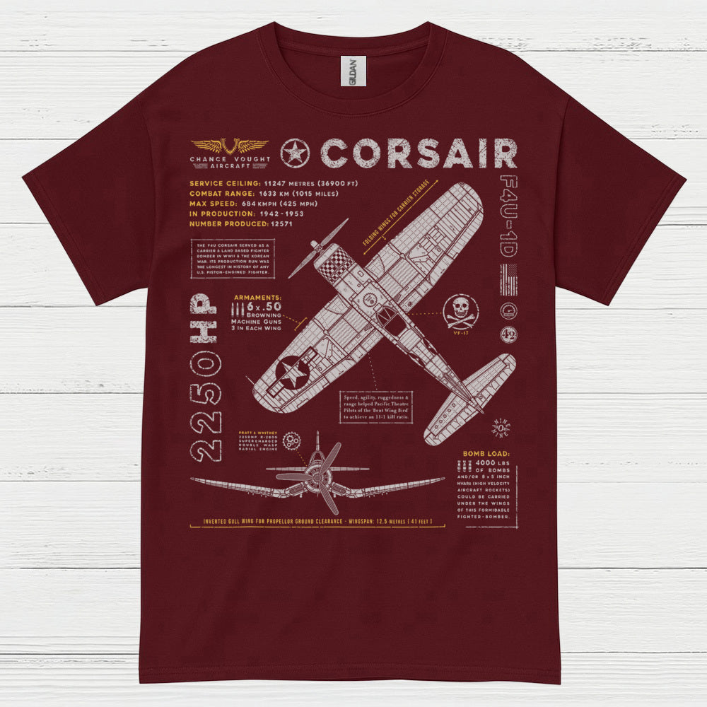 F4U Corsair Blueprint Aviation T Shirt