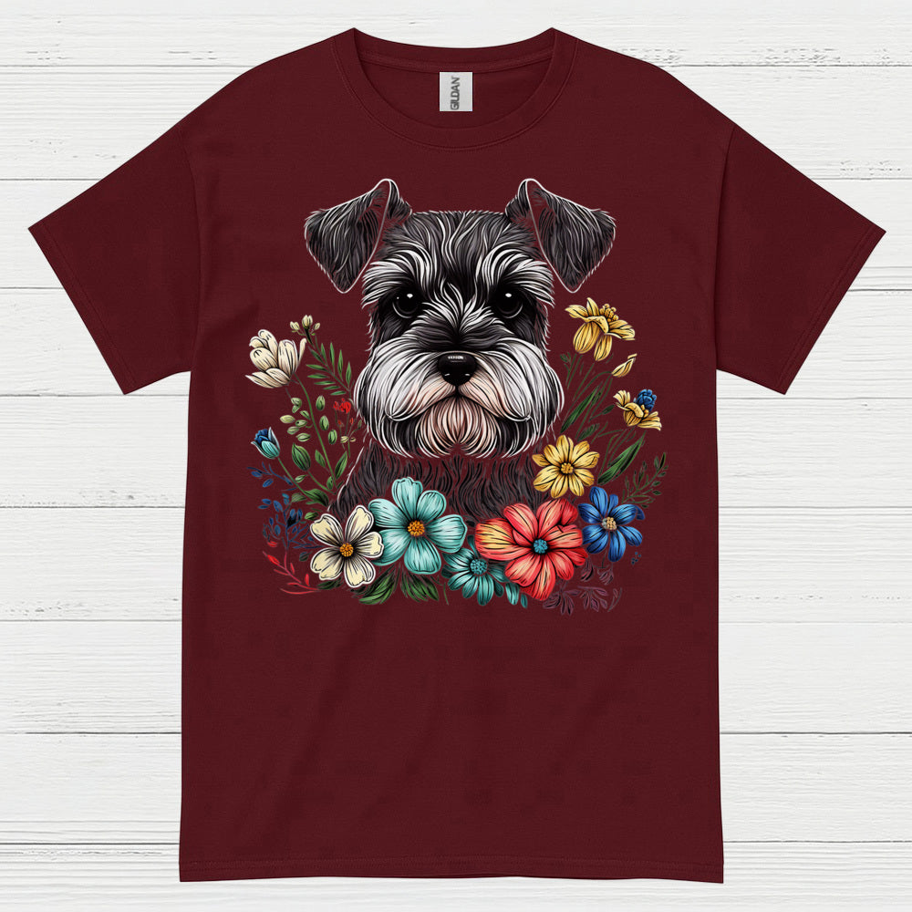 Floral Schnauzer Dog Art Lover T Shirt