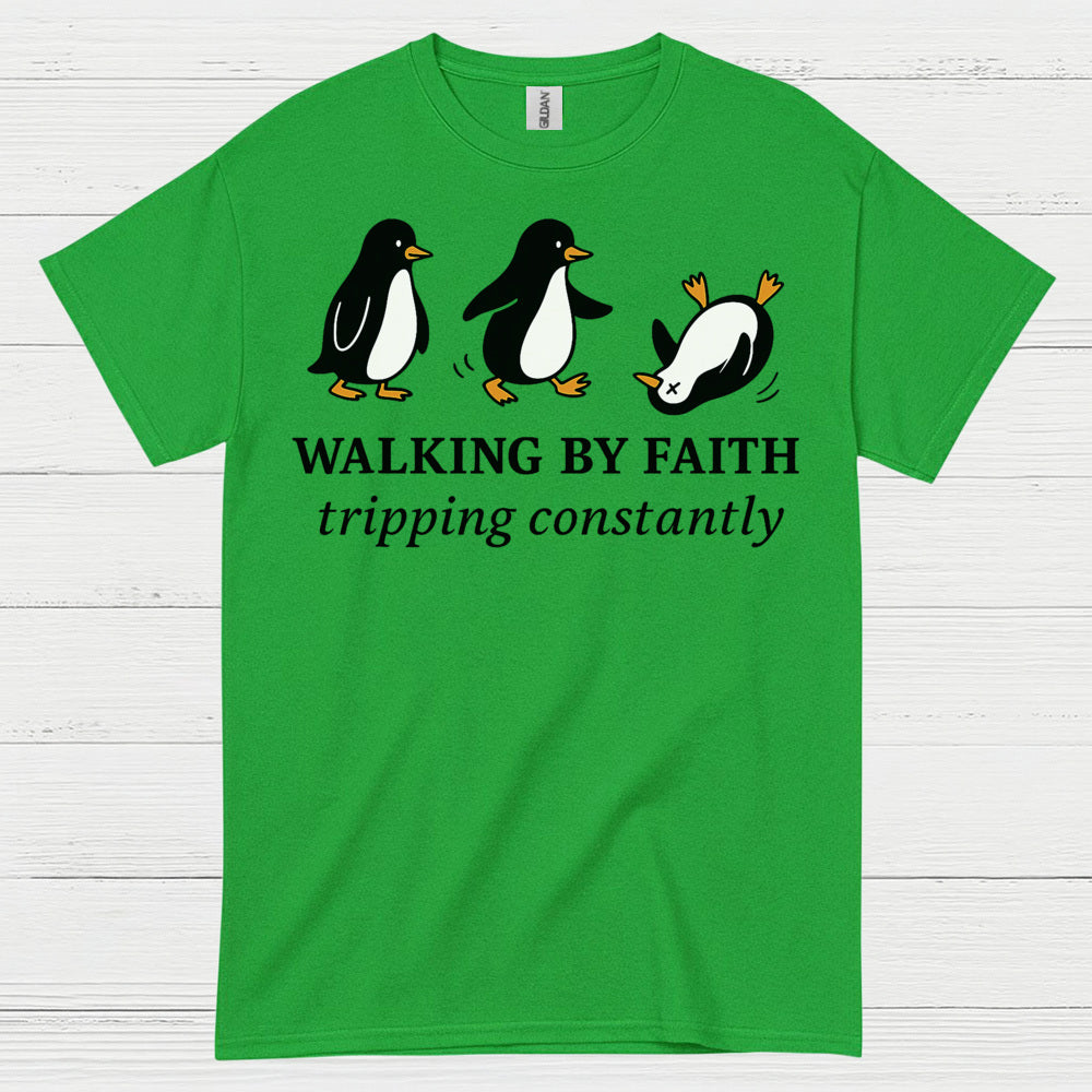 Walking By Faith Christian Humor T Shirt