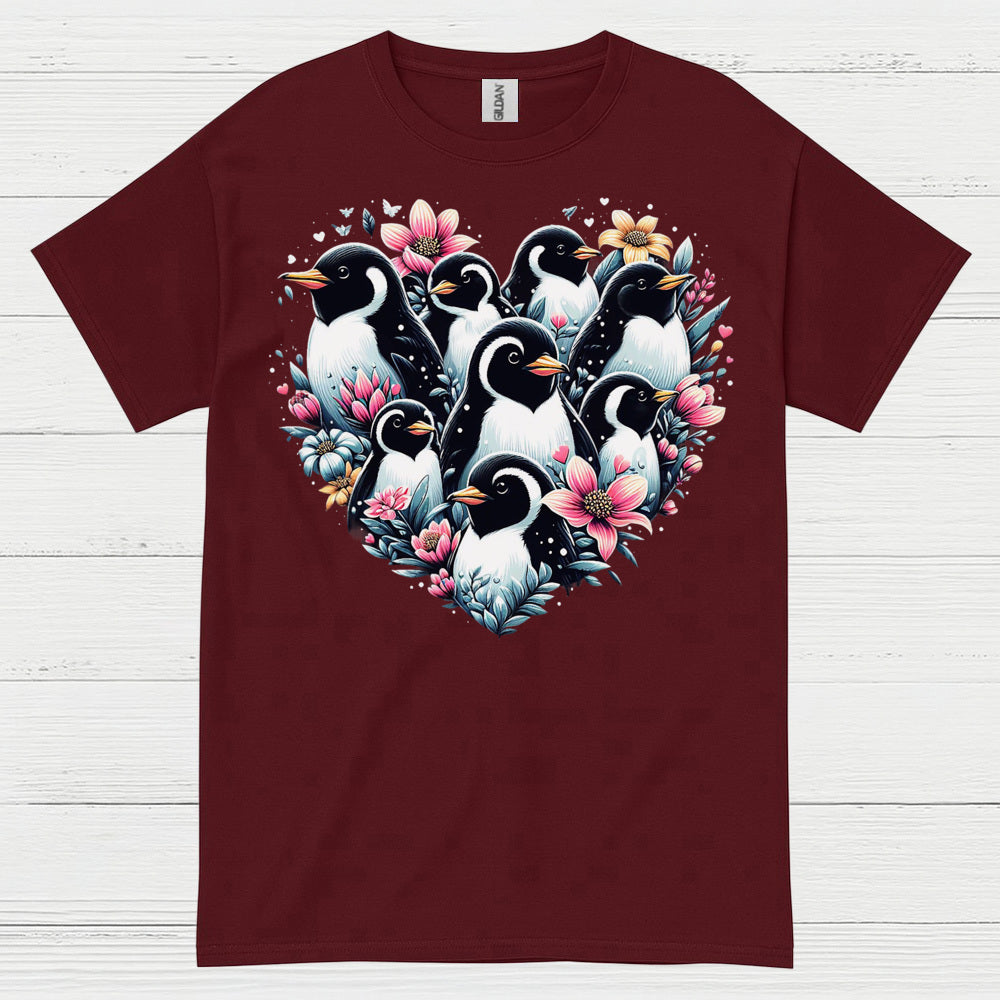 Floral Penguin Family Heart Art Graphic T Shirt