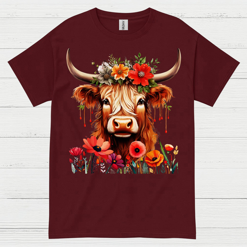 Floral Boho Cow T Shirt