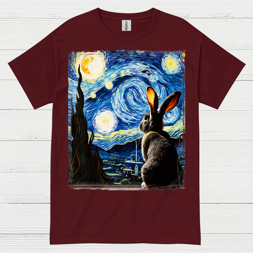Quiet Bunny Starry Night Art T Shirt