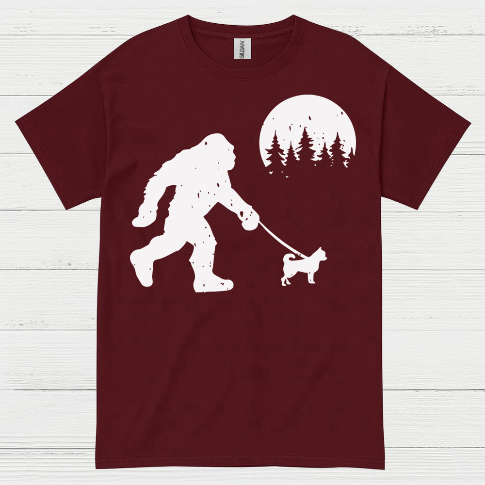 Bigfoot Walking Dog Silhouette T Shirt