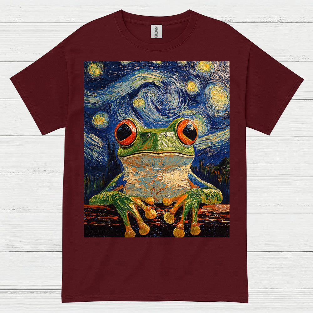 Whimsical Frog Starry Night Art T Shirt