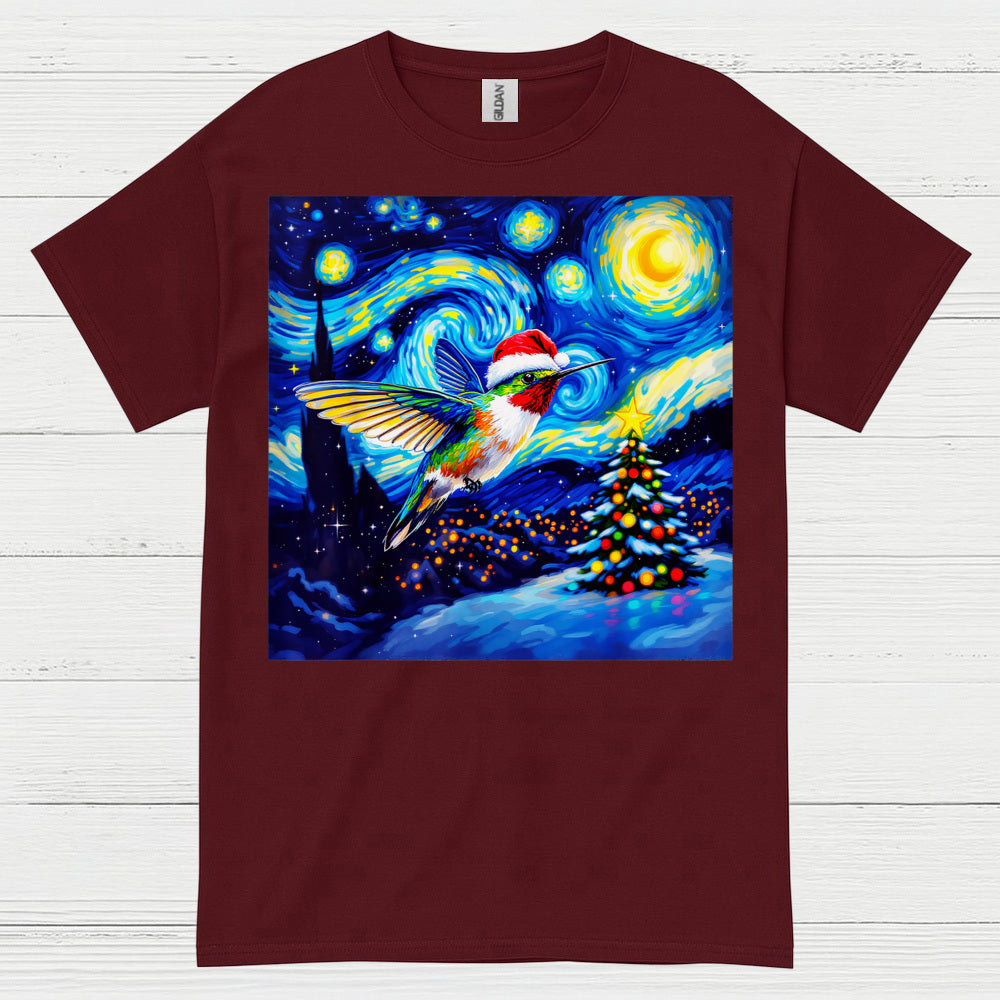 Festive Hummingbird Christmas Art T Shirt