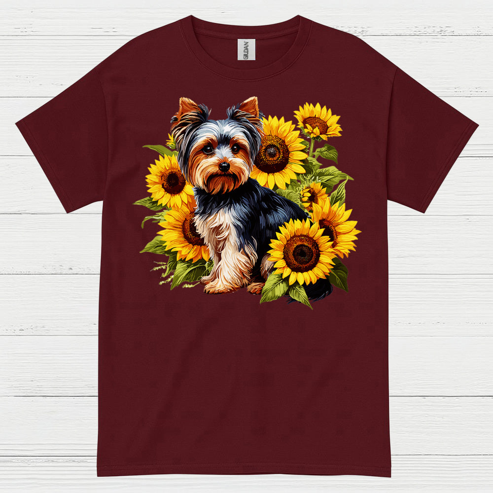 Cute Sunflower Yorkie Dog Lover T Shirt