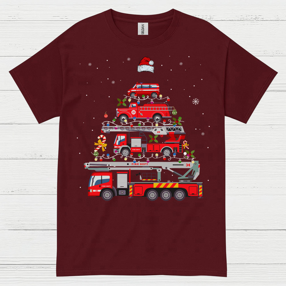 Fire Truck Christmas Tree Stacked Engines T Shirt