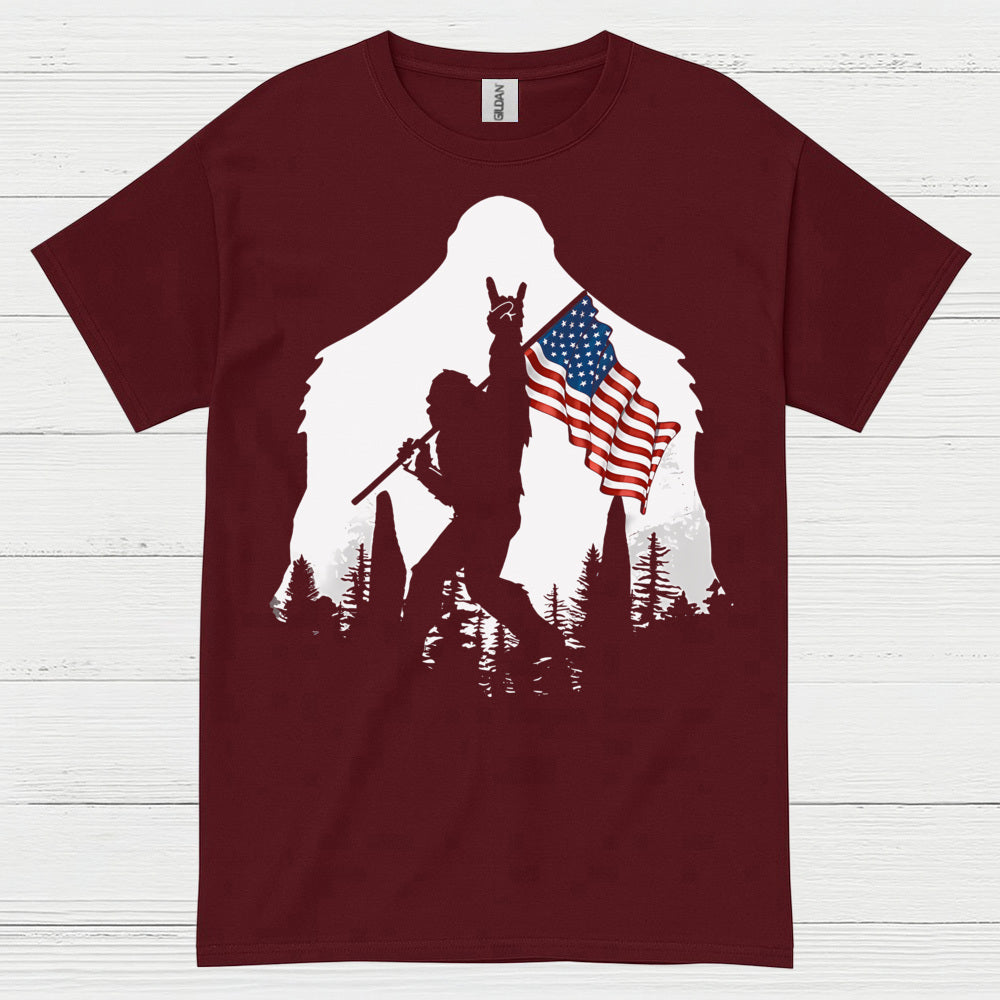 Patriotic Bigfoot American Flag T Shirt