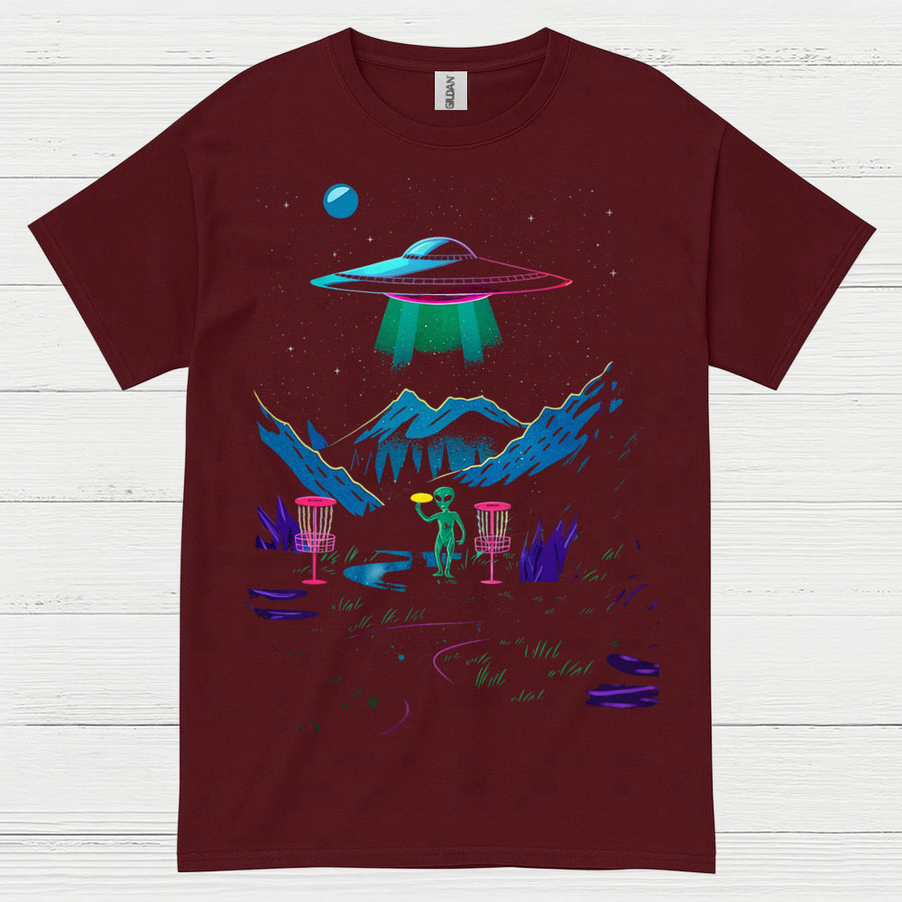 Alien Disc Golf Night Scene T Shirt