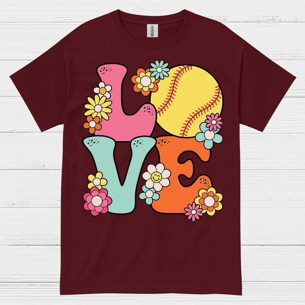 Love Softball Flower Art T Shirt