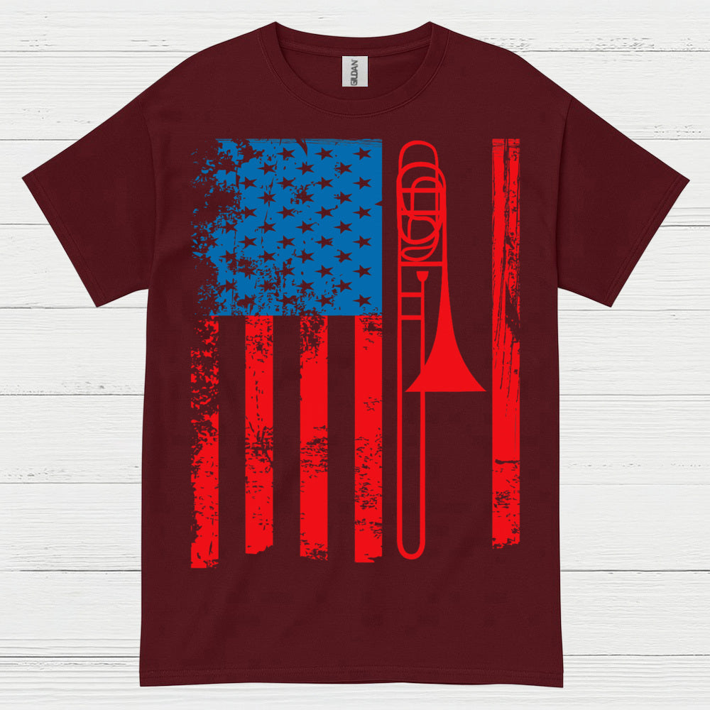 American Flag Trombone Patriotic T Shirt