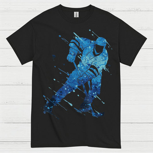Blue Hockey Player Splash Art T-Shirt