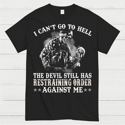 Devil Restraining Order Veteran Funny T-Shirt