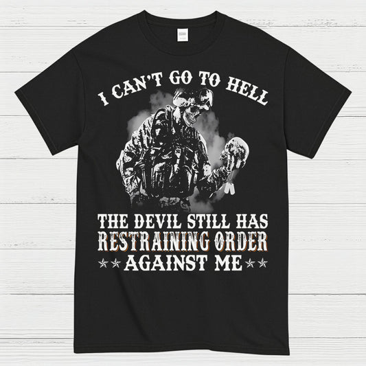 Devil Restraining Order Veteran Funny T-Shirt