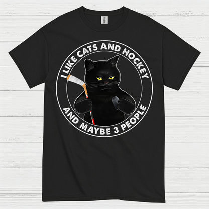 Funny Cat and Hockey T-Shirt I Like Cats and Hockey and Maybe 3 People
