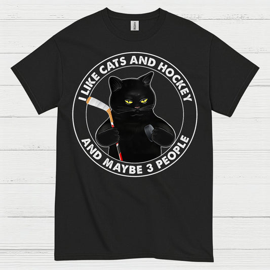 Funny Cat and Hockey T-Shirt I Like Cats and Hockey and Maybe 3 People