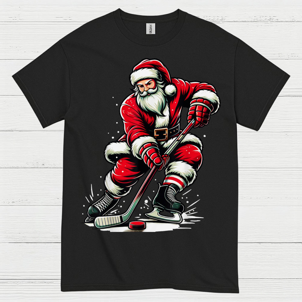 Santa Playing Hockey Christmas T-Shirt