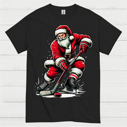 Santa Playing Hockey Christmas T-Shirt