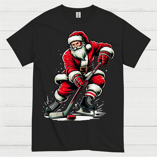 Santa Playing Hockey Christmas T-Shirt
