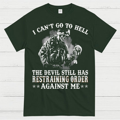 Devil Restraining Order Veteran Funny T-Shirt