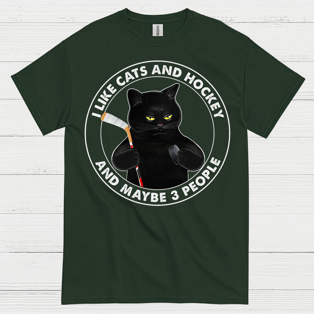 Funny Cat and Hockey T-Shirt I Like Cats and Hockey and Maybe 3 People