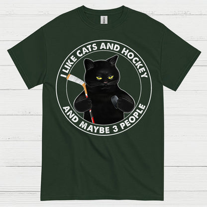 Funny Cat and Hockey T-Shirt I Like Cats and Hockey and Maybe 3 People