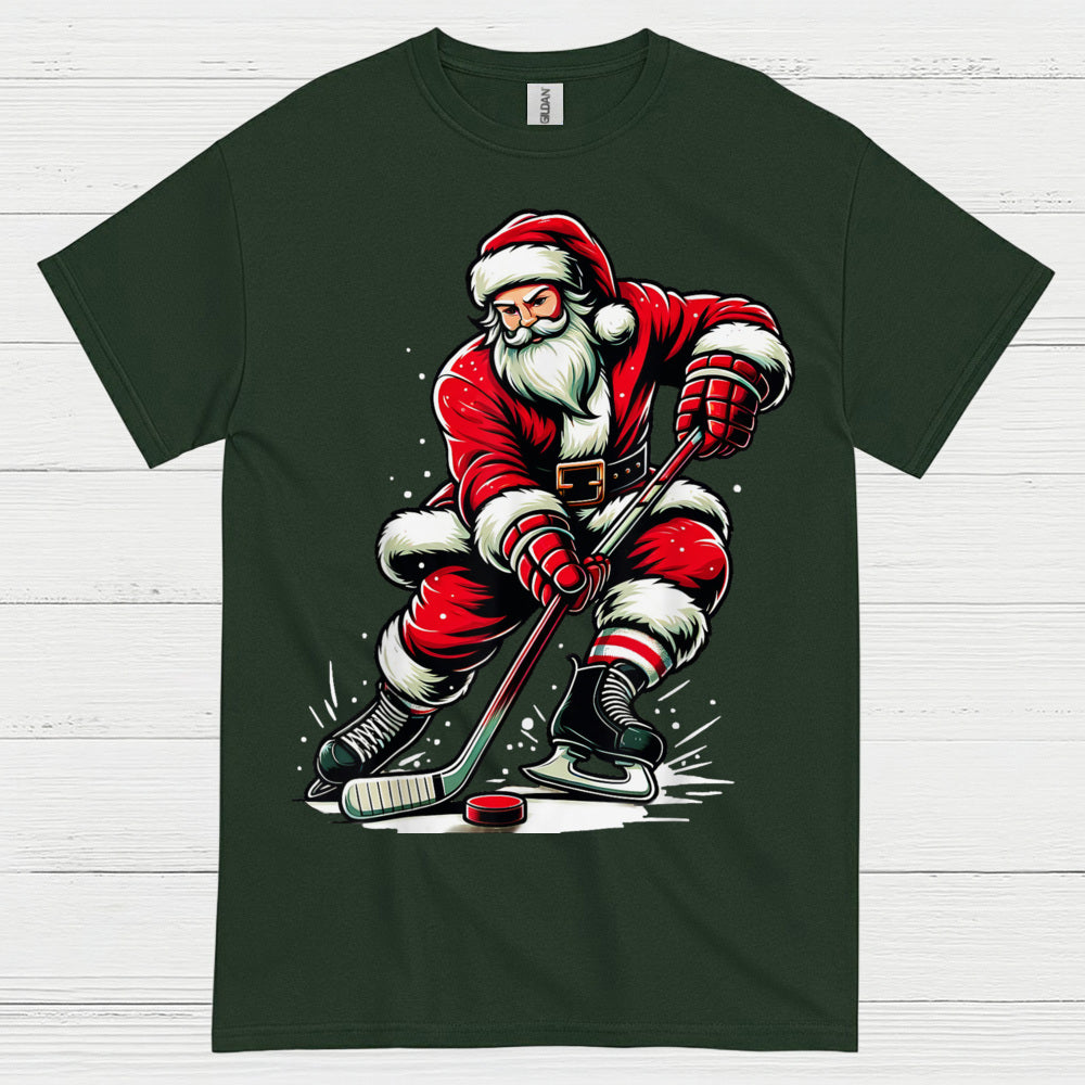 Santa Playing Hockey Christmas T-Shirt