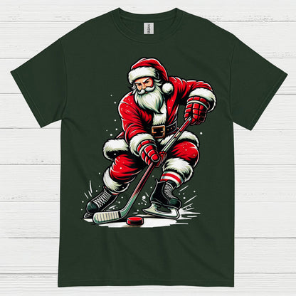 Santa Playing Hockey Christmas T-Shirt