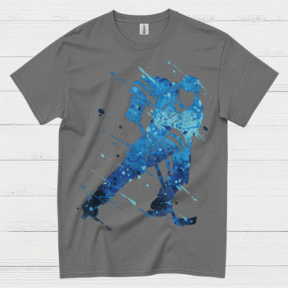 Blue Hockey Player Splash Art T-Shirt