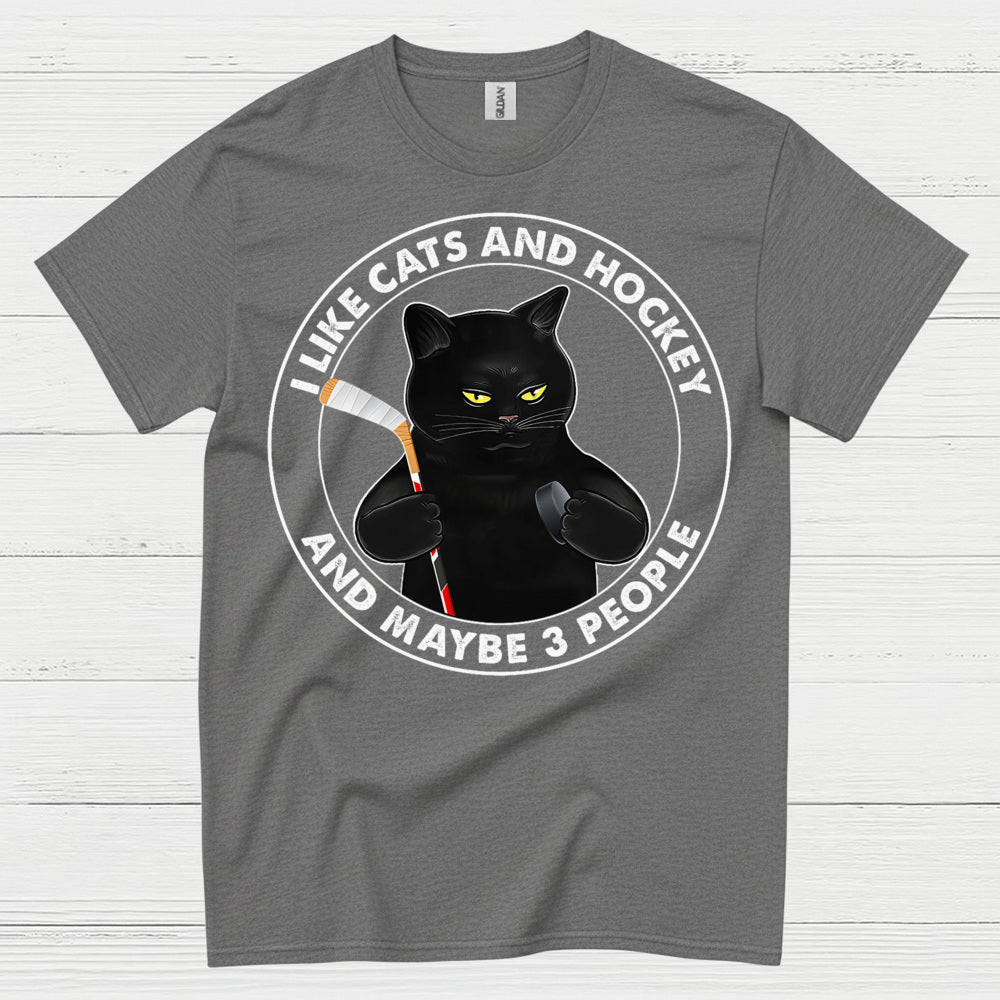 Funny Cat and Hockey T-Shirt I Like Cats and Hockey and Maybe 3 People