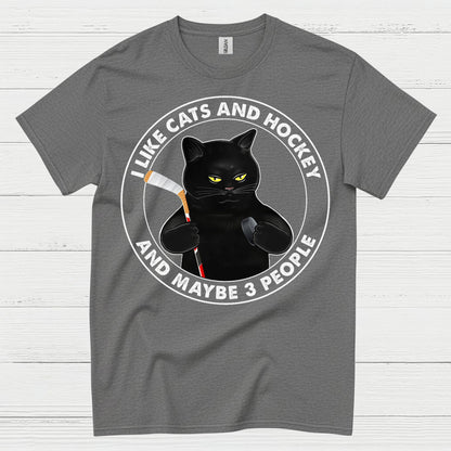 Funny Cat and Hockey T-Shirt I Like Cats and Hockey and Maybe 3 People