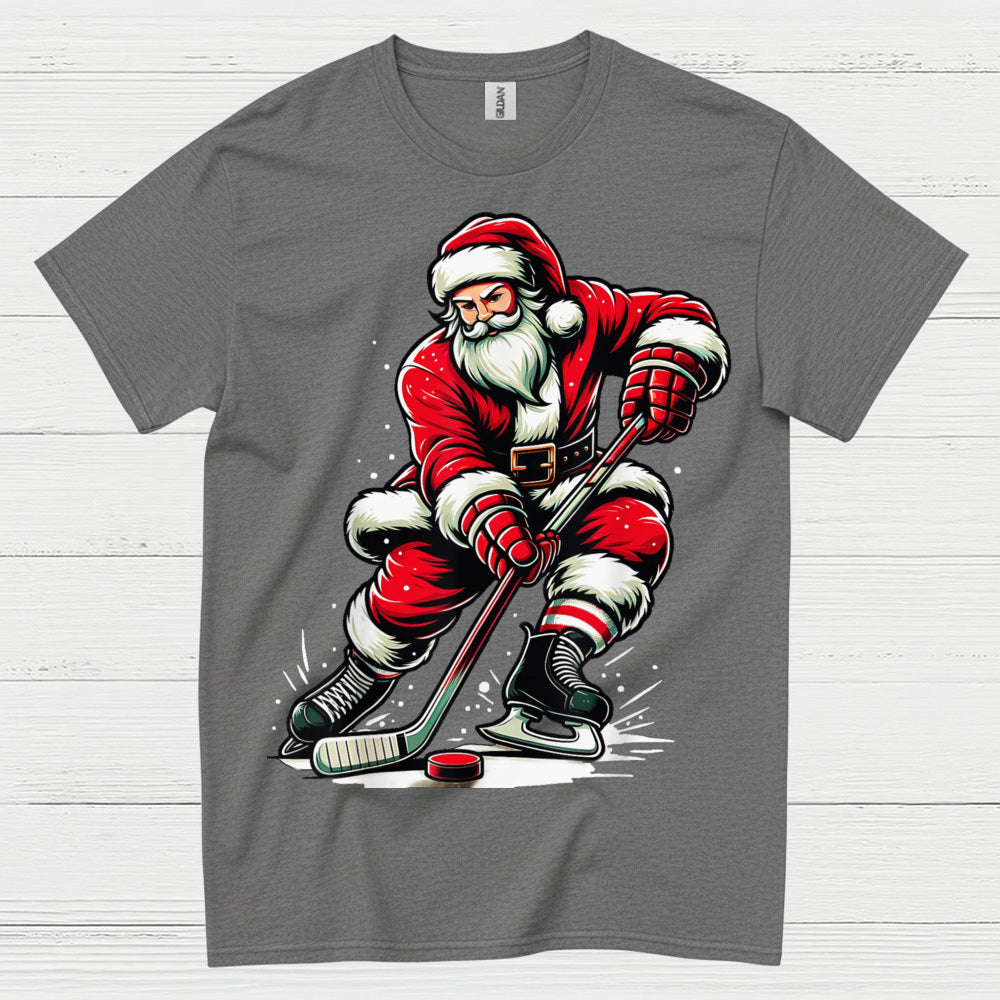Santa Playing Hockey Christmas T-Shirt