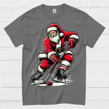 Santa Playing Hockey Christmas T-Shirt