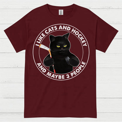 Funny Cat and Hockey T-Shirt I Like Cats and Hockey and Maybe 3 People