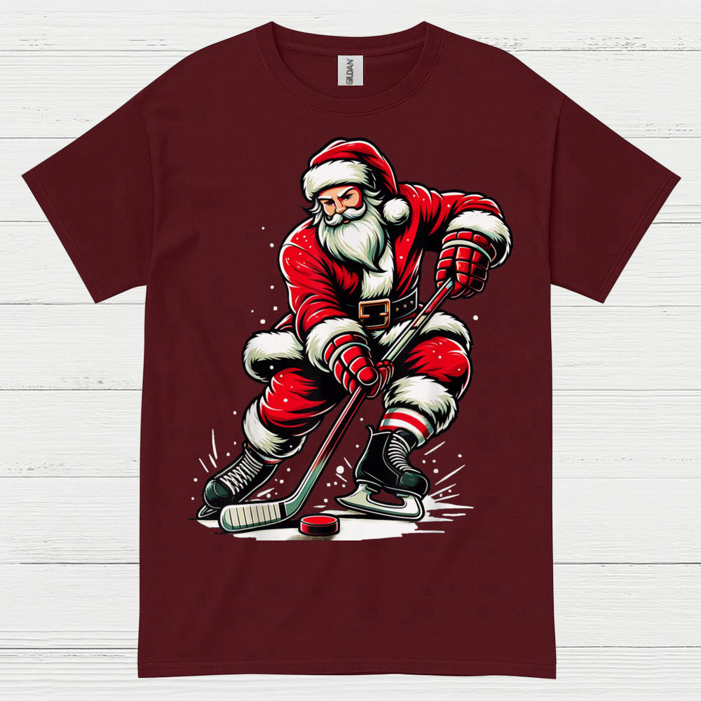 Santa Playing Hockey Christmas T-Shirt